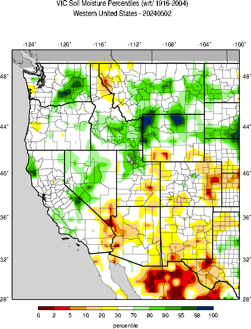 VIC estimated Soil Moisture percentiles (West)